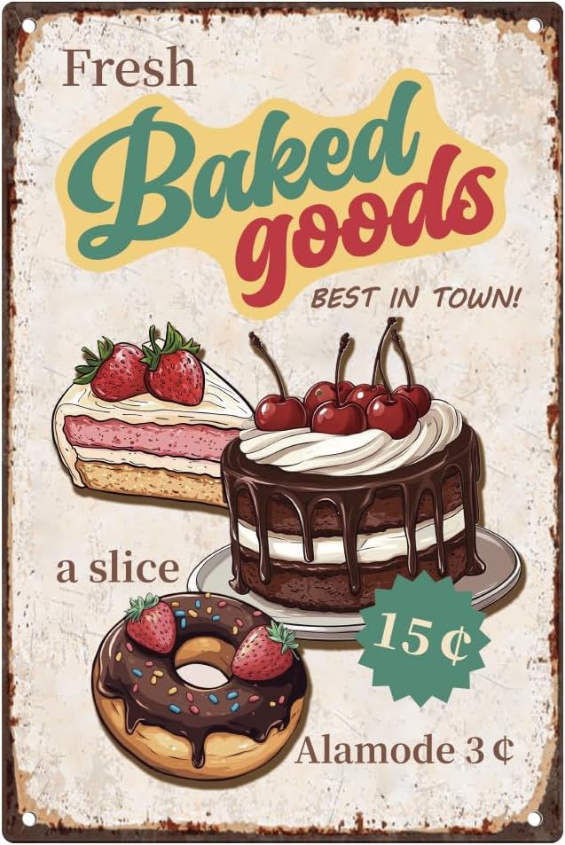 Kitchen Baking Wall Art - Letrero Metálico Vintage de Productos Horneados