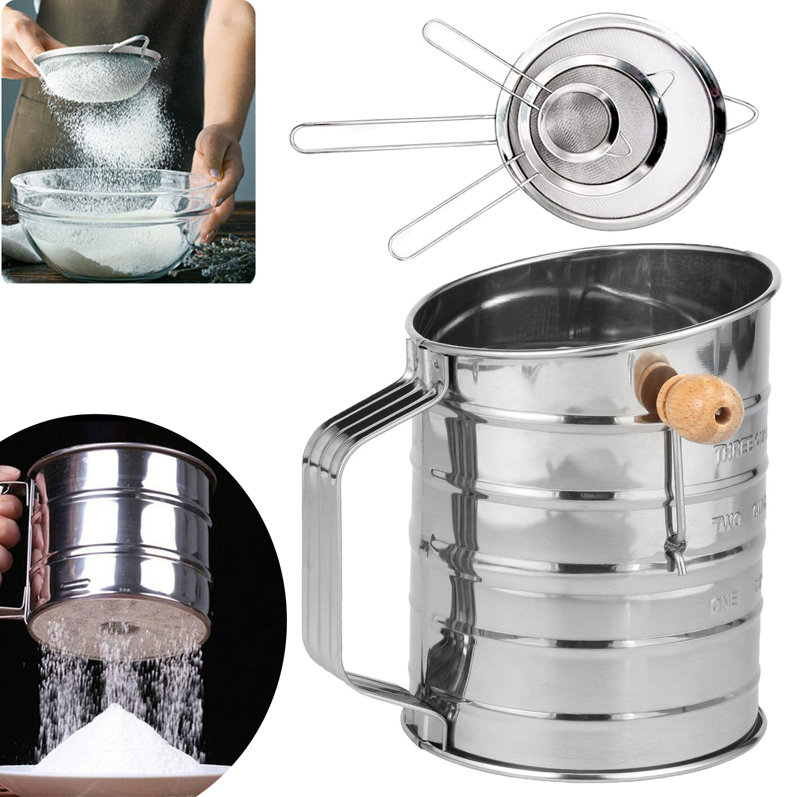 Kitchen And Baking Equipment - Tamiz de harina de acero inoxidable,